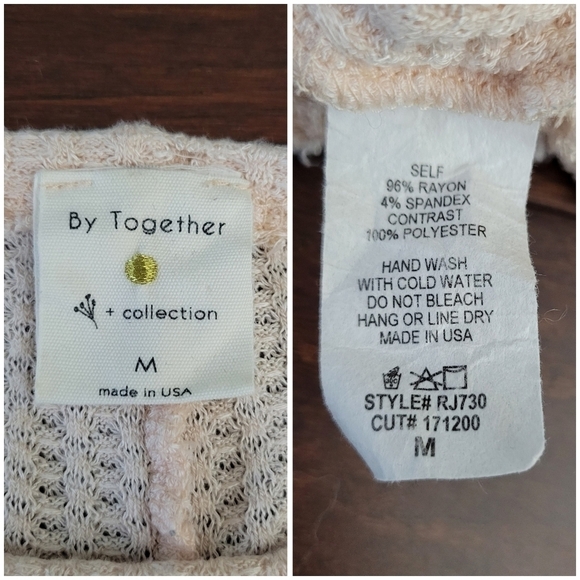 By Together Lost Gypsy Waffle Knit Thermal Boho Sleeve Top Blush Pink Size M - Picture 8 of 11